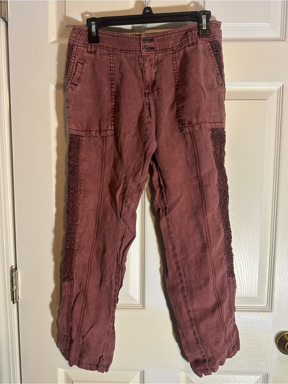 Women's Washed Burgundy Cargo Pants with Side Lace Panels